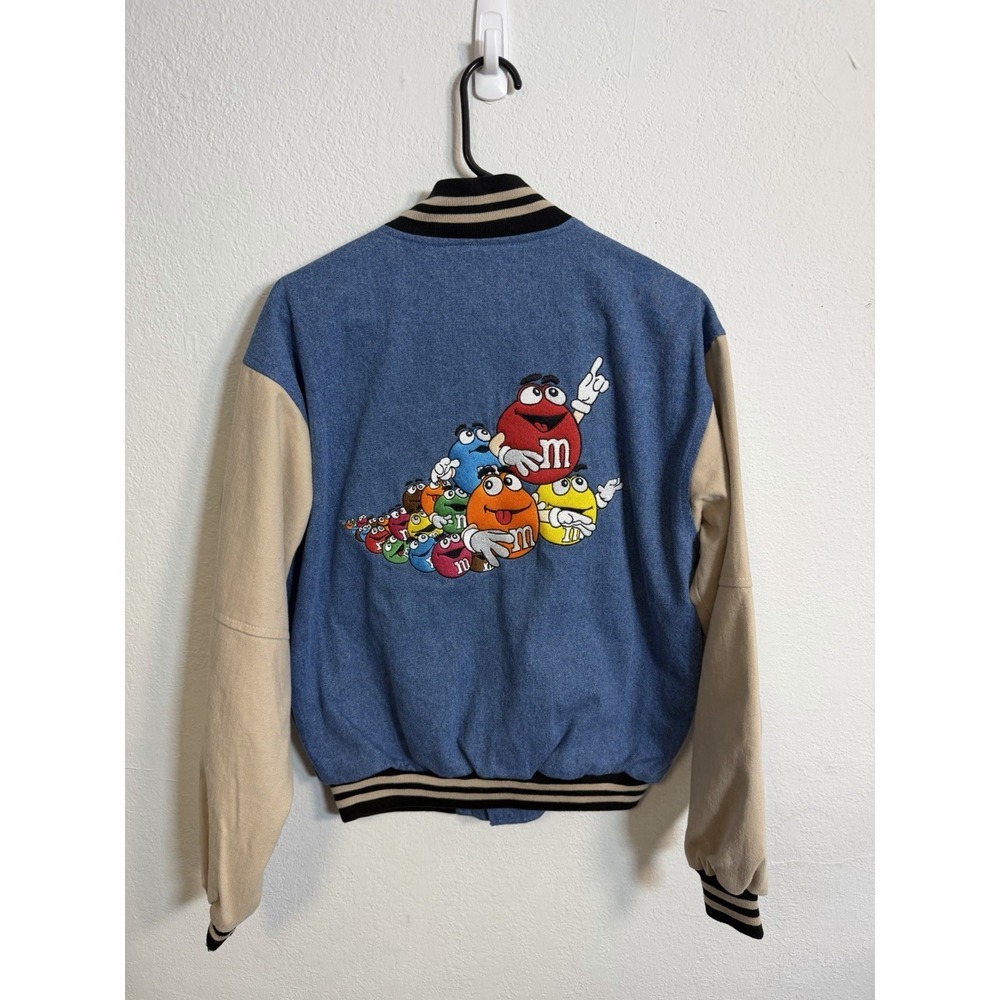 Vintage Planet Mars M&M Denim Letterman Jacket Womens Size L Rare 90's